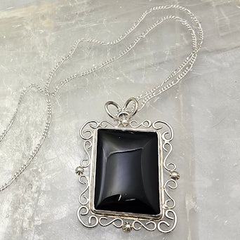 Black Onyx Filigree Pendant Necklace