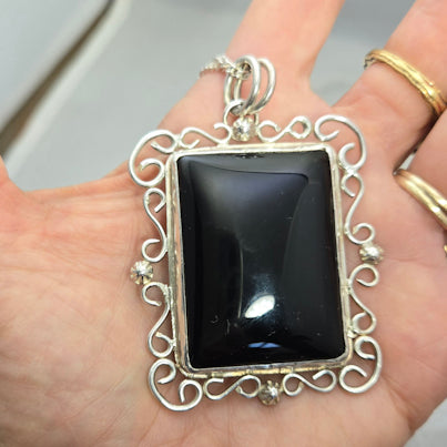 Black Onyx Filigree Pendant Necklace