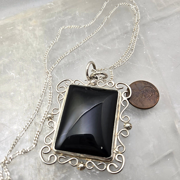 Black Onyx Filigree Pendant Necklace