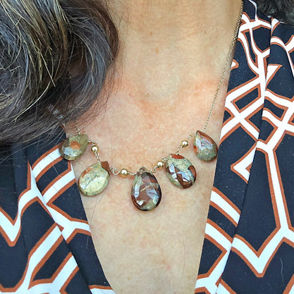 Gold Red Jasper Briolette Necklace