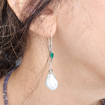 Coin Pearl and Emerald Dangle Earrings