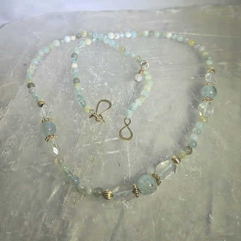 14kt Gold Aquamarine Beaded Necklace/Bracelet