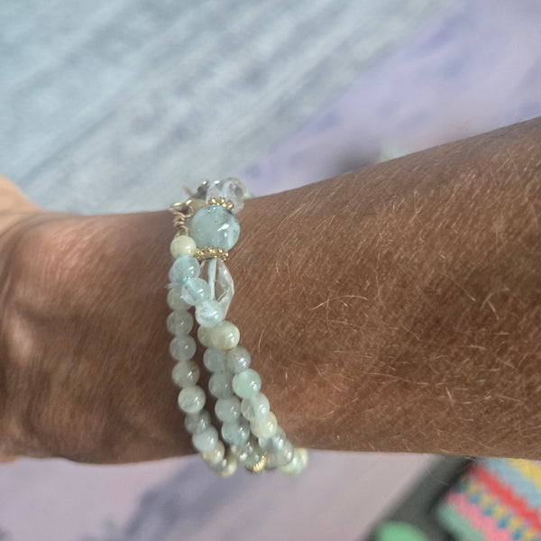 14kt Gold Aquamarine Beaded Necklace/Bracelet