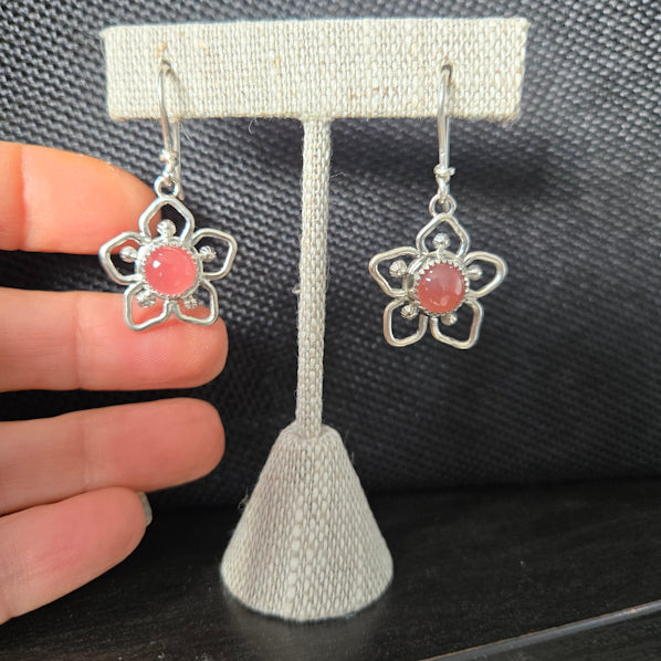 Pink Rhodochrosite Flower Earrings