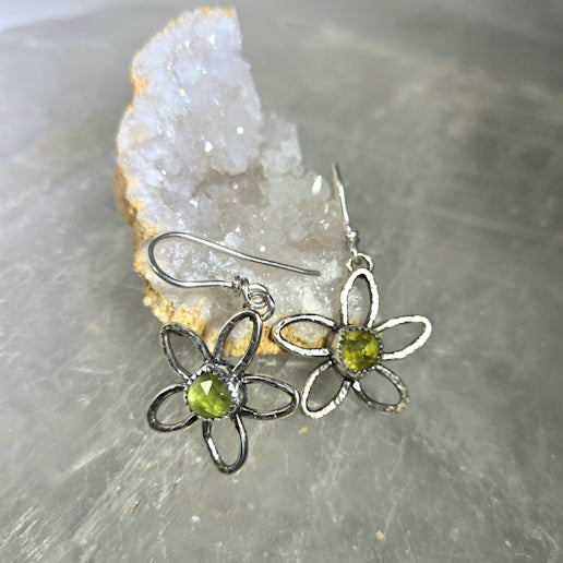 Green Peridot Flower Earrings
