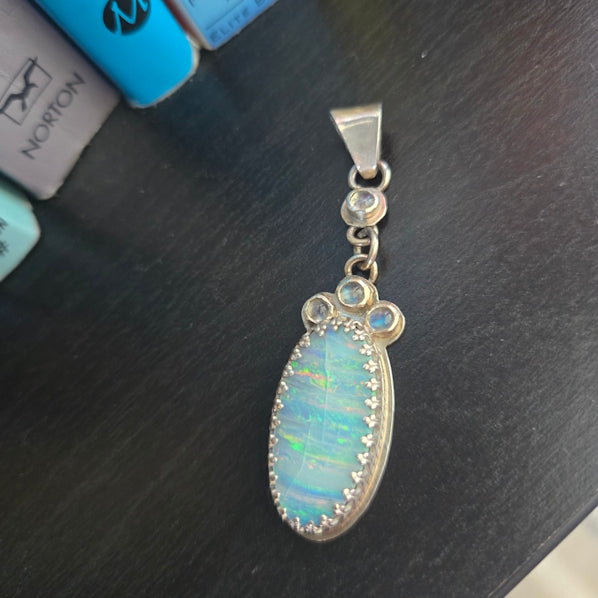 Boulder Opal and Moonstone Sterling Silver Pendant
