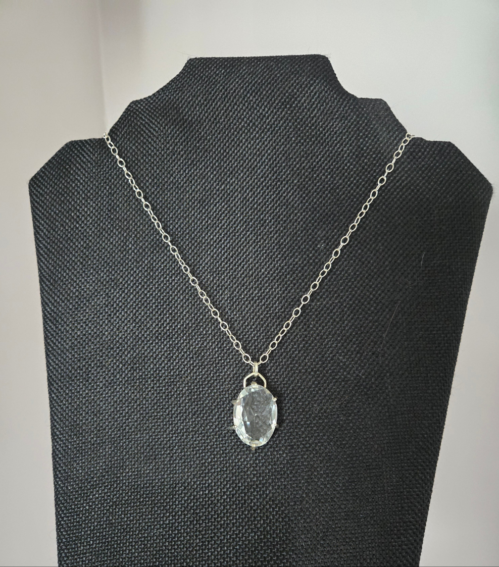 Faceted Clear Quartz Sterling Silver Pendant Necklace