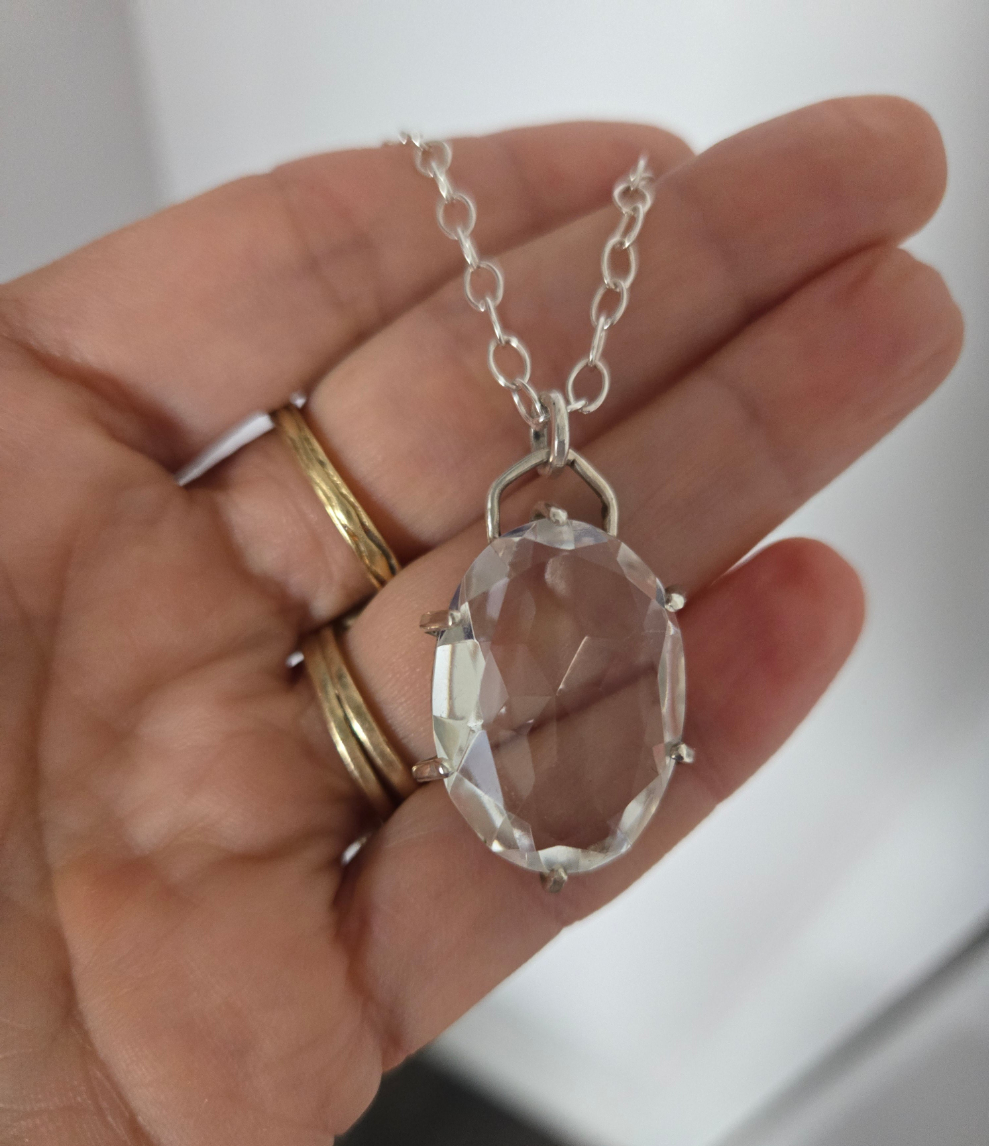 Faceted Clear Quartz Sterling Silver Pendant Necklace