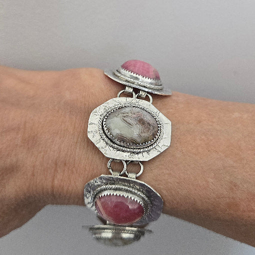 Pink Rhodochrosite and Botswana Agate Bracelet