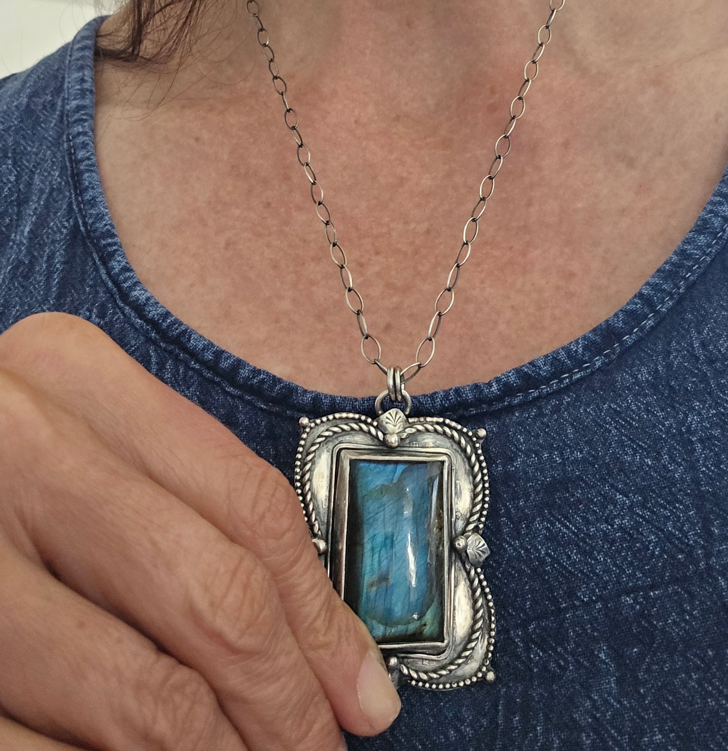 Rectangular Labradorite Pendant Necklace
