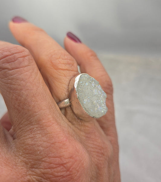 White Druzy Ring