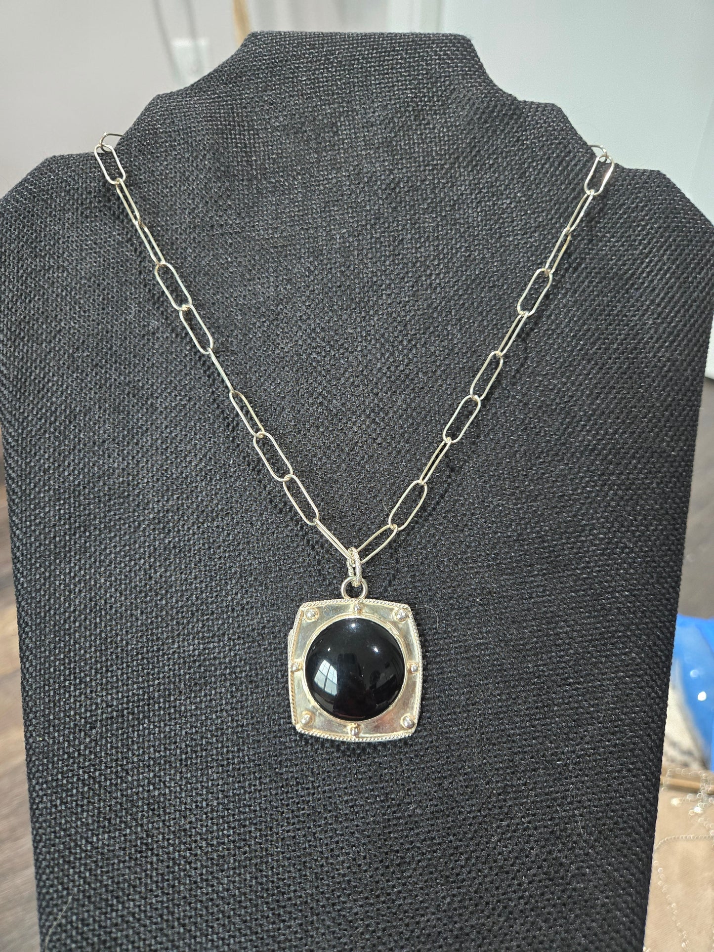 Black Onyx Sterling Silver Pendant Necklace
