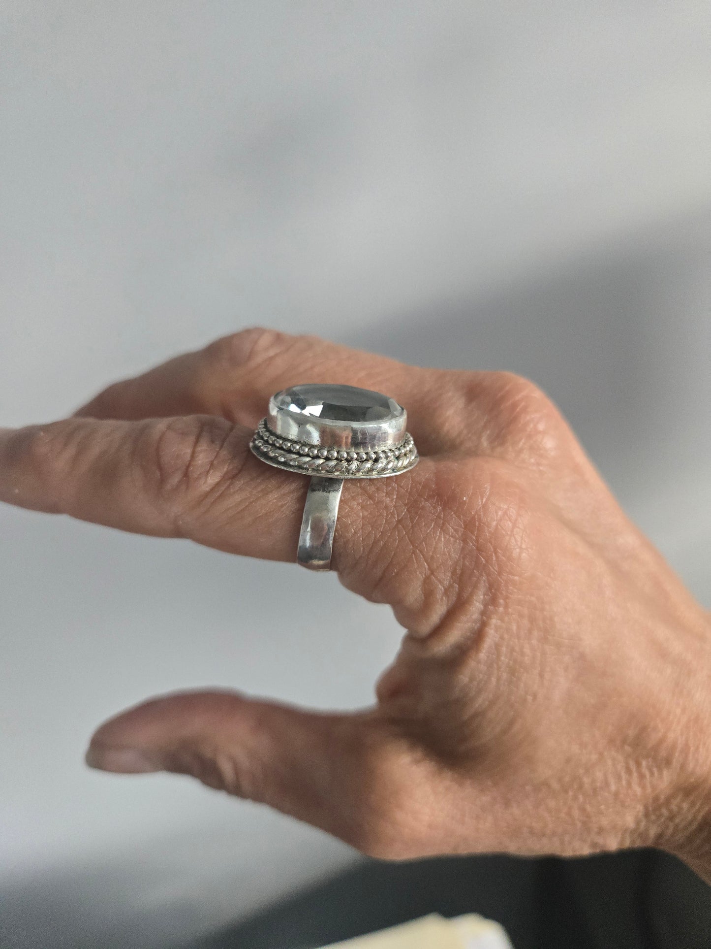 Faceted Rock Crystal Sterling Silver Ring