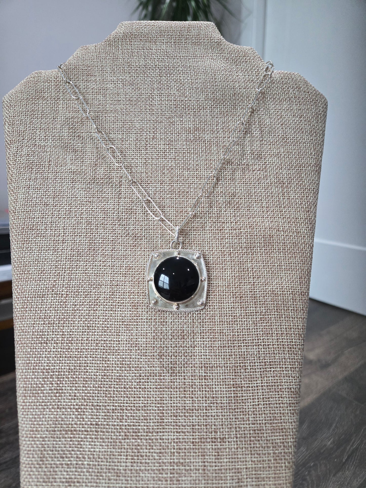Black Onyx Sterling Silver Pendant Necklace