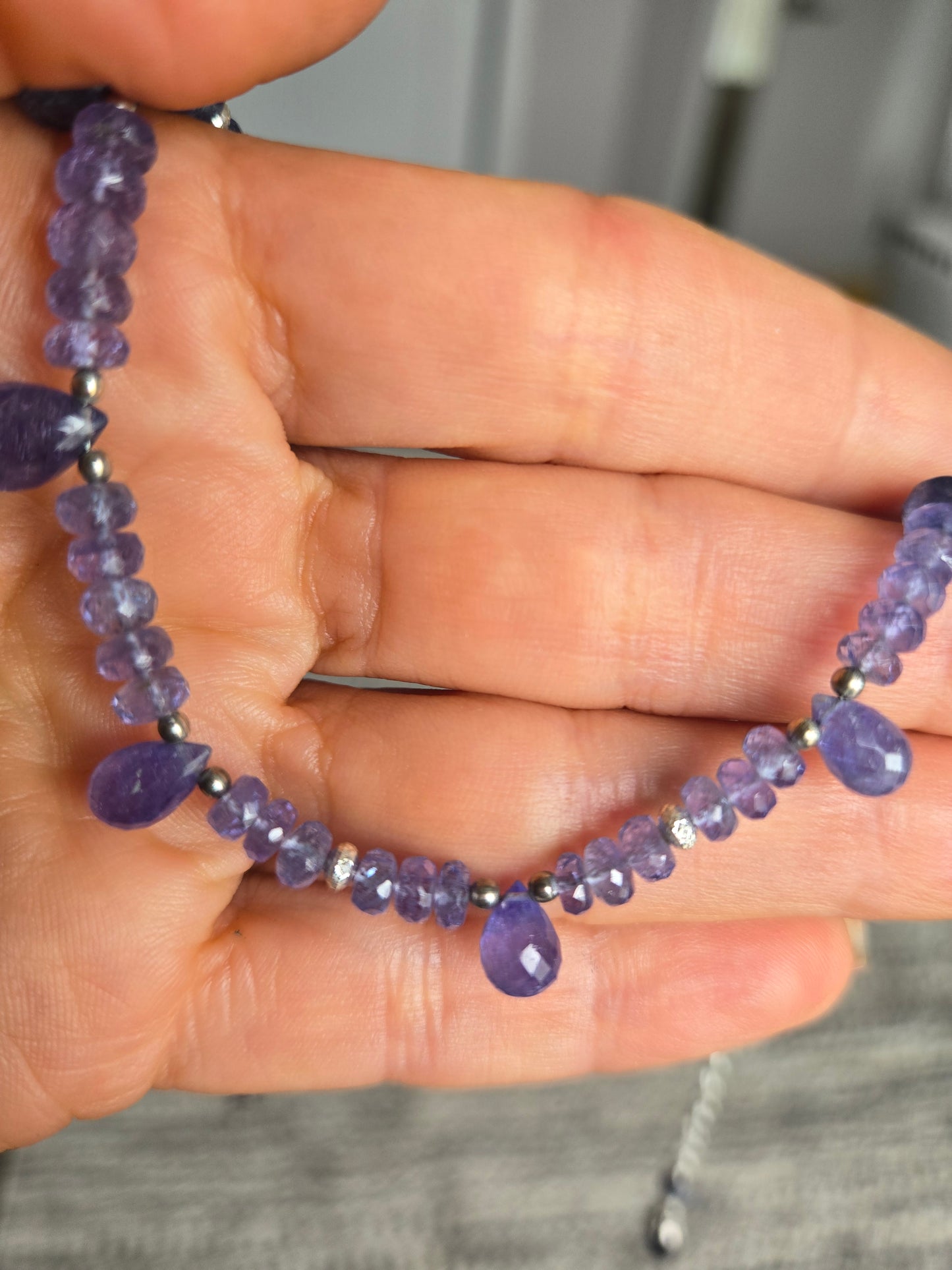 Faceted Tanzanite Briolette and Iolite Beaded Necklace