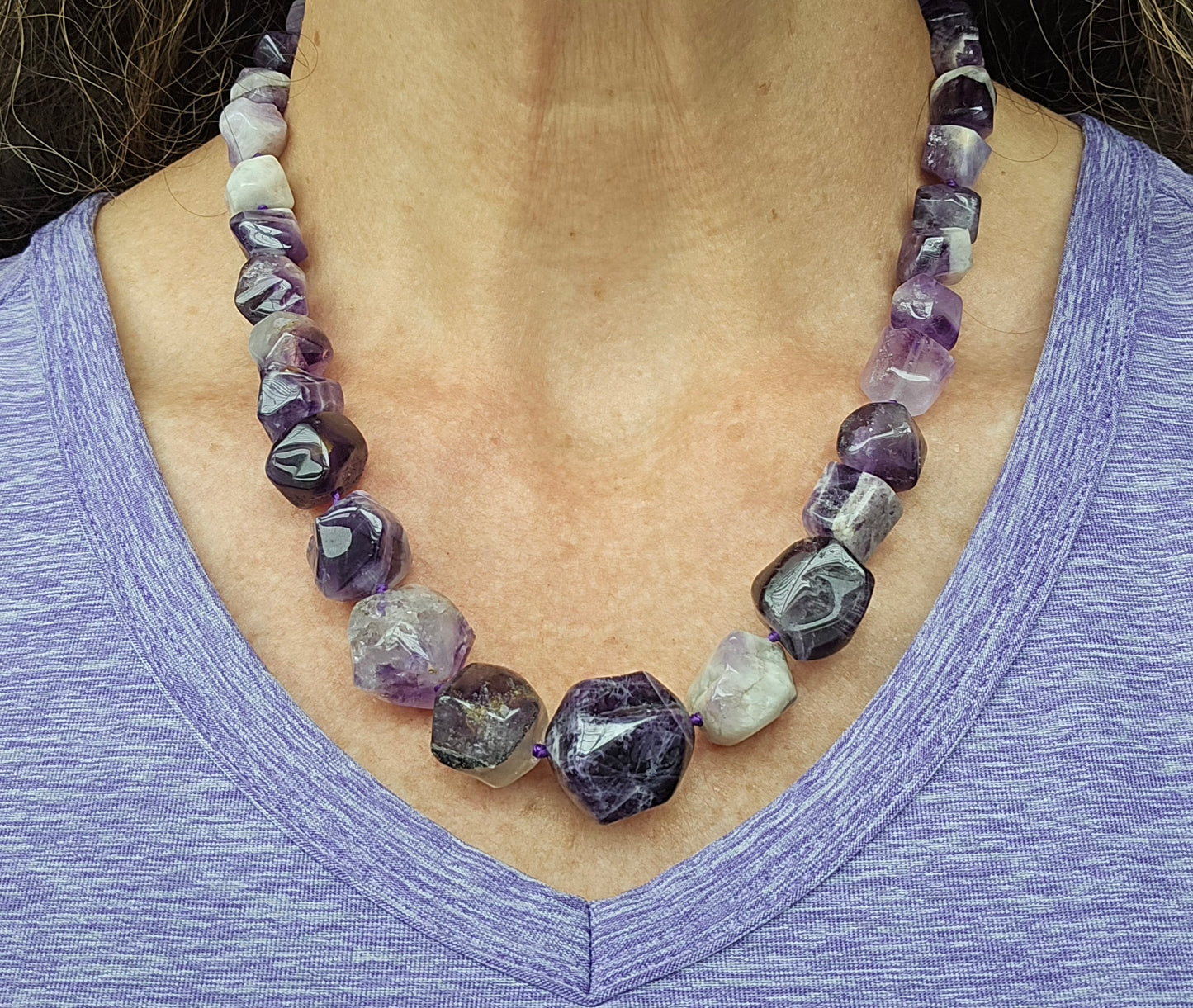 Chevron Amethyst Beaded Necklace