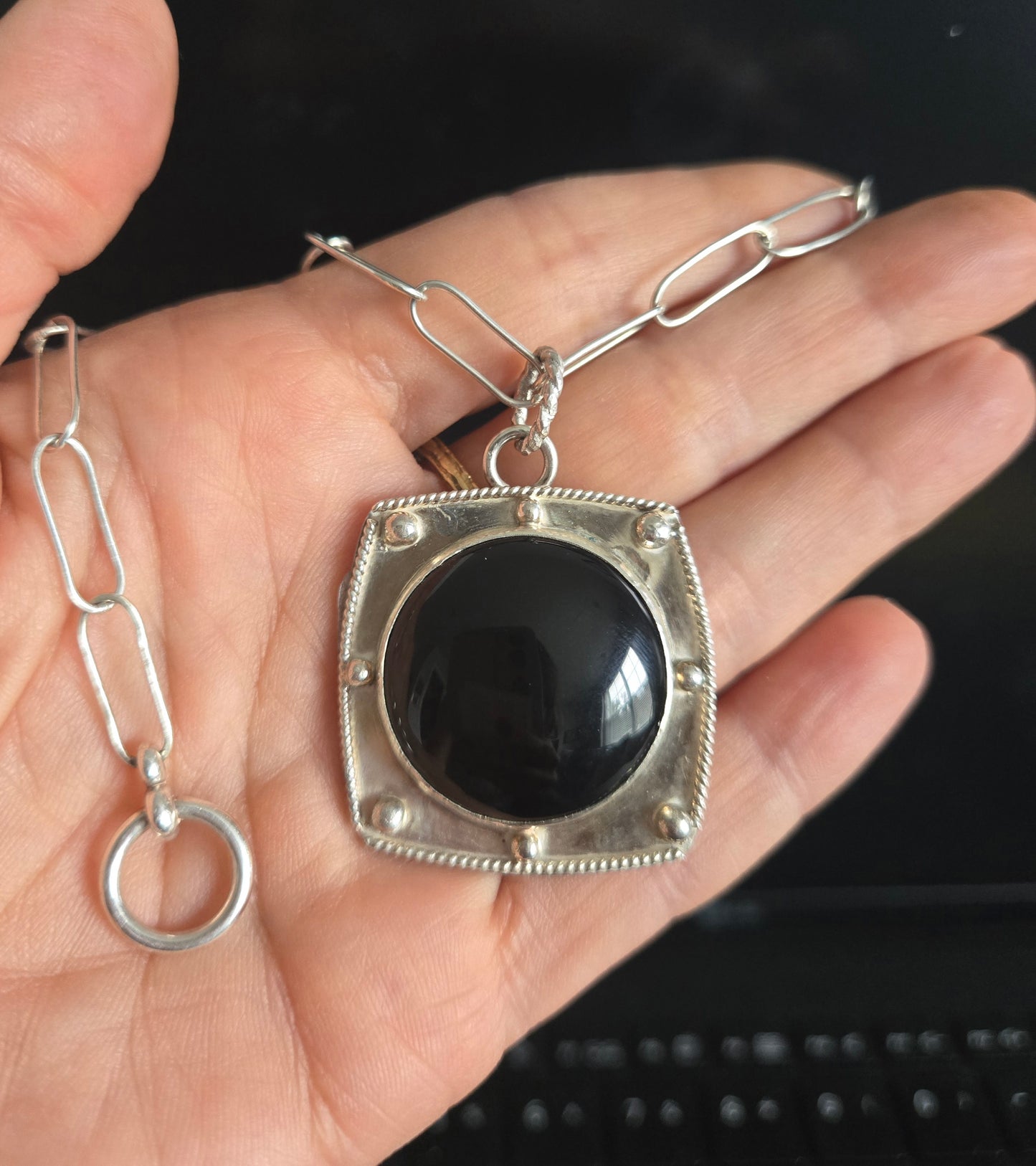 Black Onyx Sterling Silver Pendant Necklace