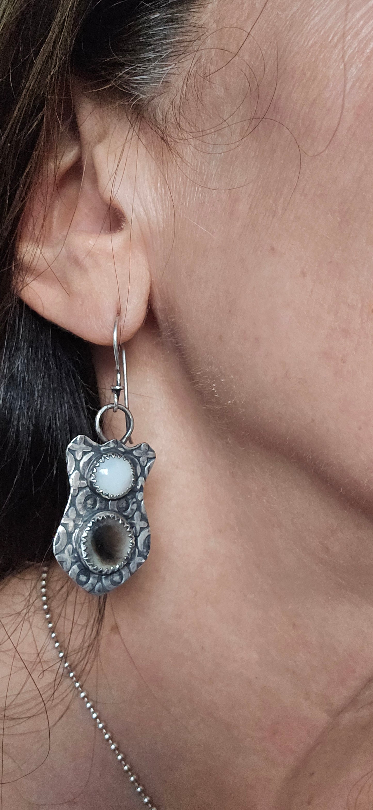Black and White Mother of Pearl Shield Earrings