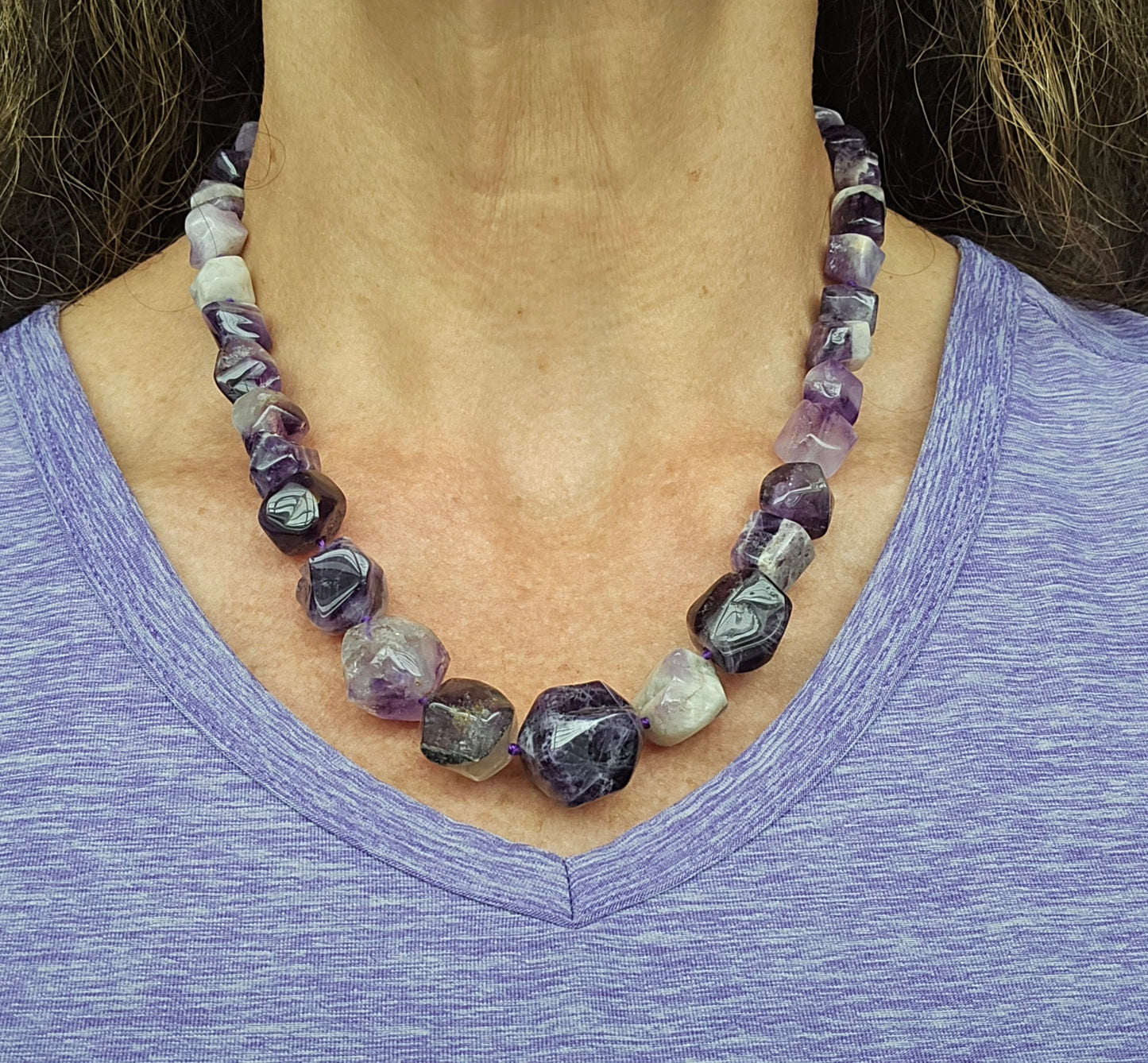 Chevron Amethyst Beaded Necklace