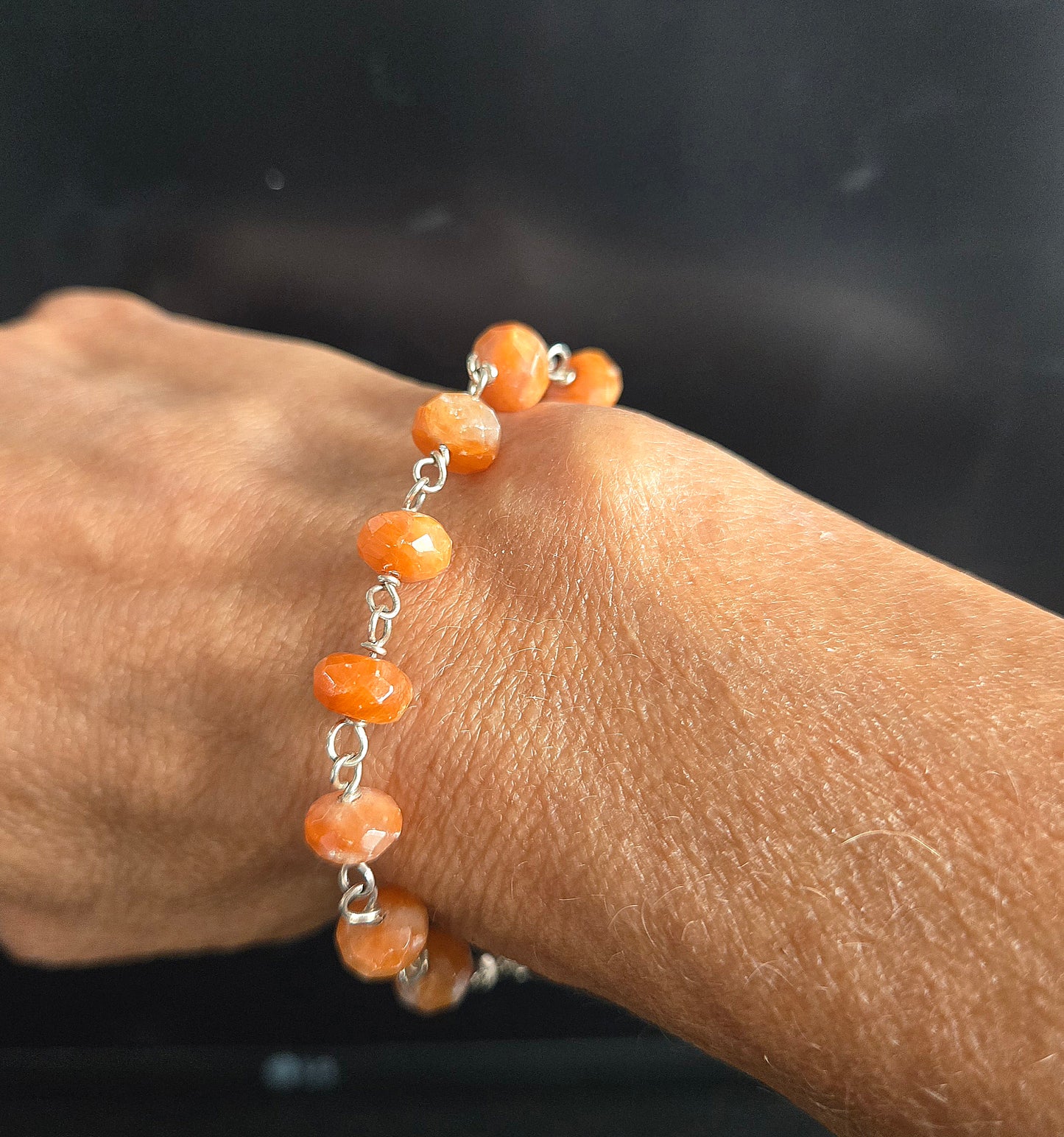 Faceted Orange Calcite Sterling Silver Bracelet