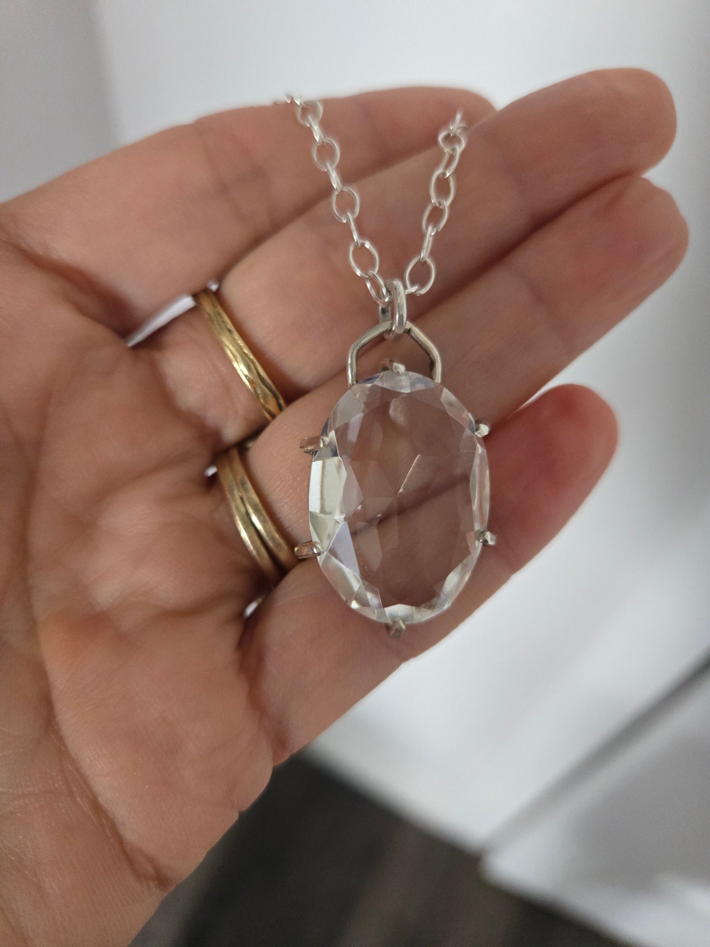 Faceted Clear Quartz Sterling Silver Pendant Necklace