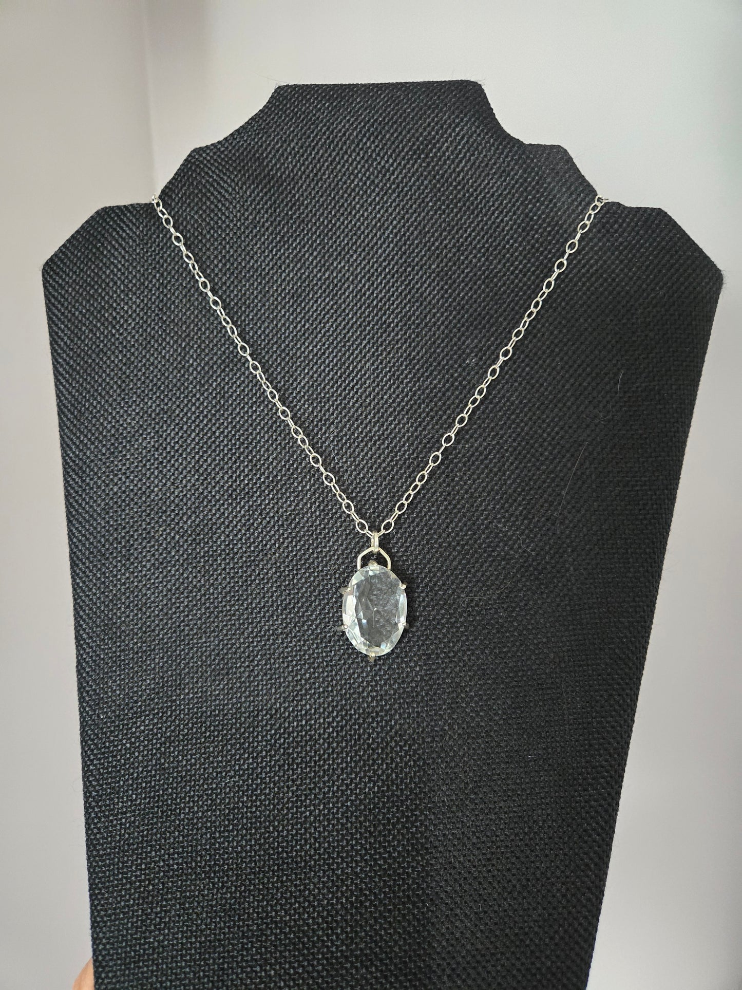 Faceted Clear Quartz Sterling Silver Pendant Necklace
