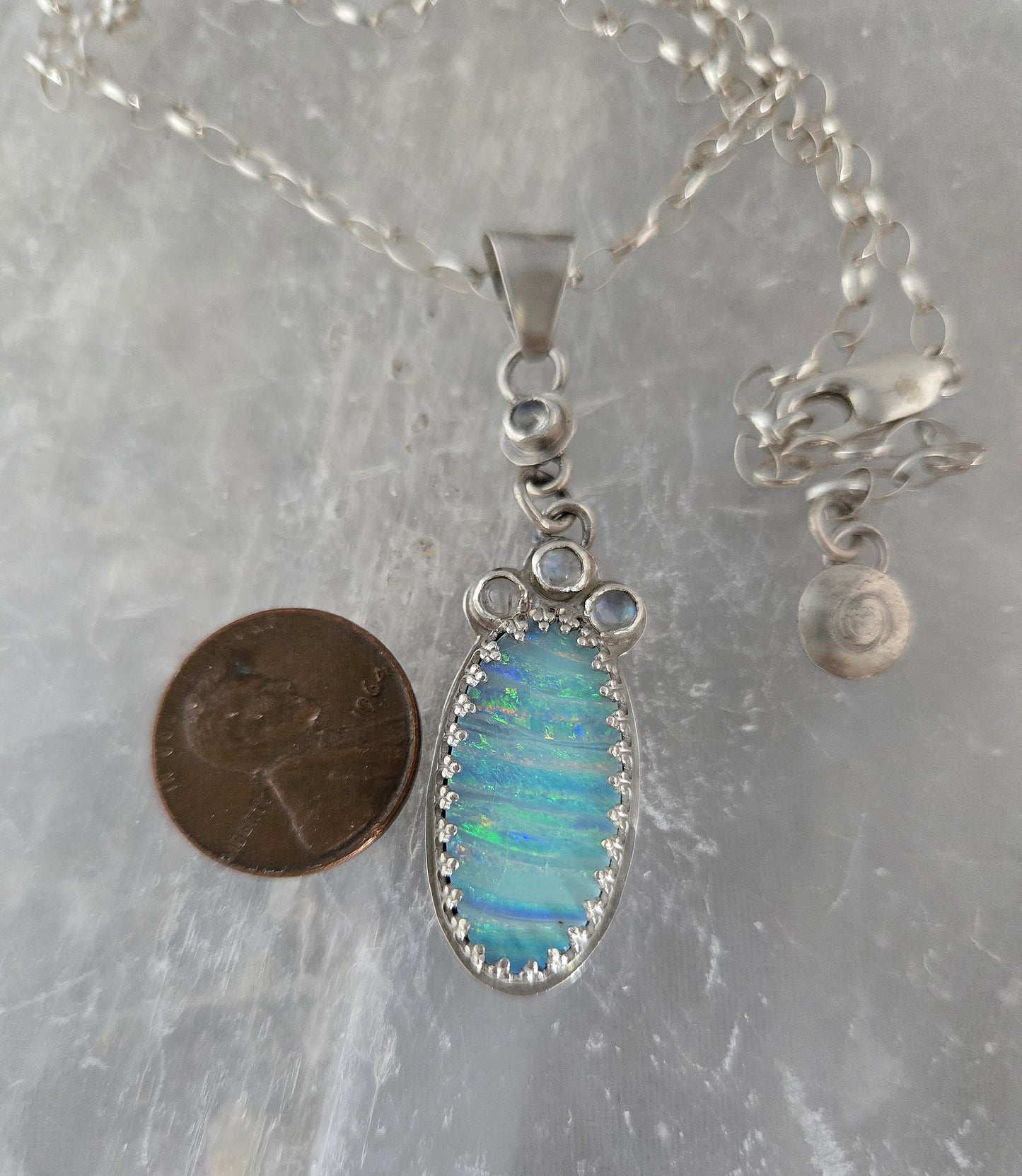 Boulder Opal and Moonstone Sterling Silver Pendant Necklace