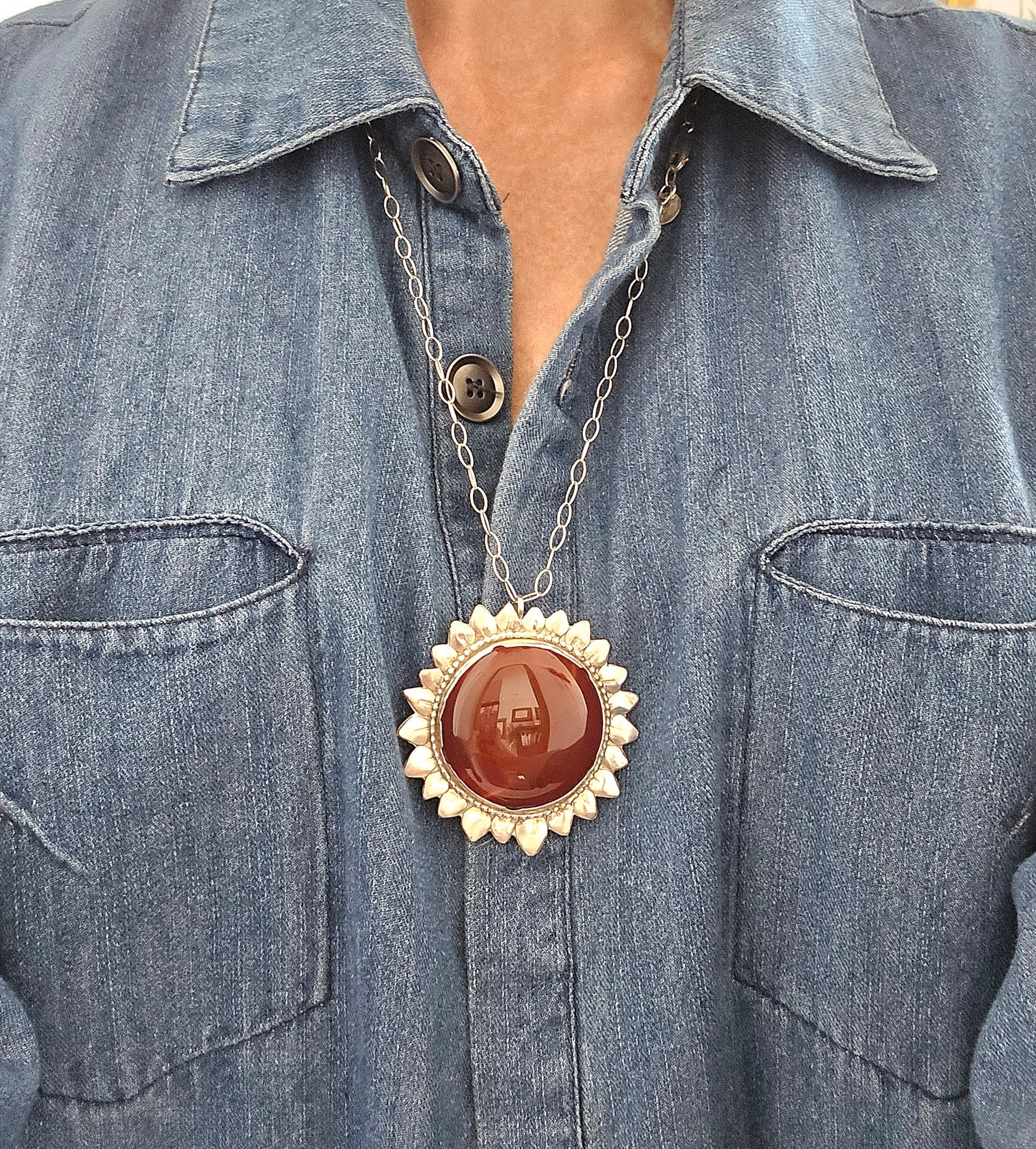 Large Carnelian Sun Pendant Necklace