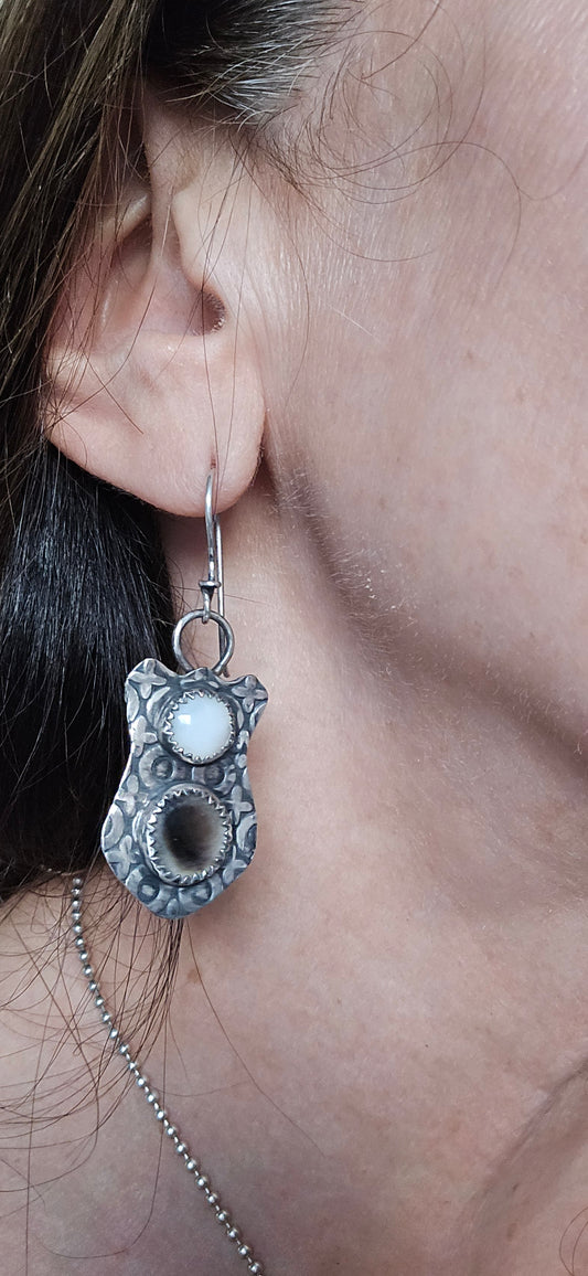Black and White Mother of Pearl Shield Earrings