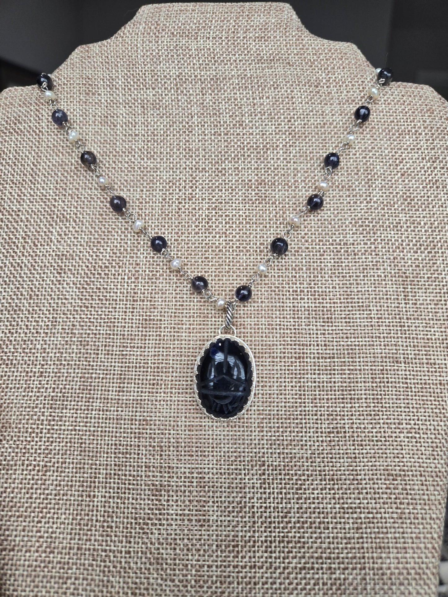 Sodalite Scarab Pendant Necklace