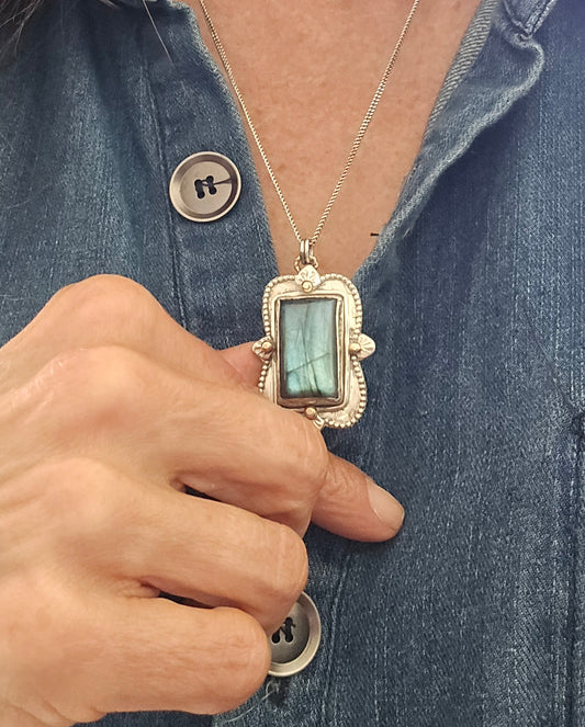 Labradorite Necklace #2: Sterling Silver and 18kt Gold