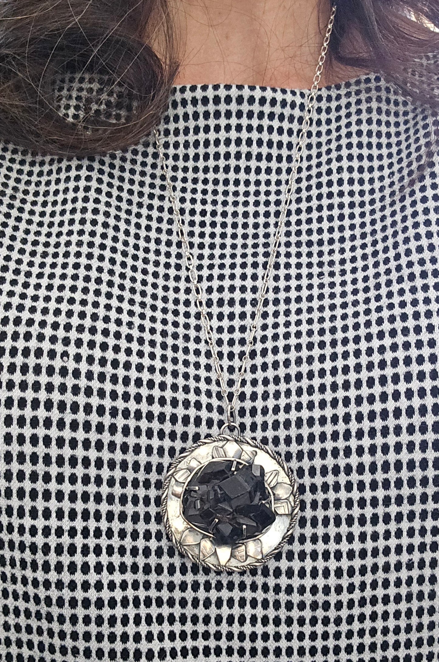 Raw Black Garnet Sterling Silver Pendant Necklace