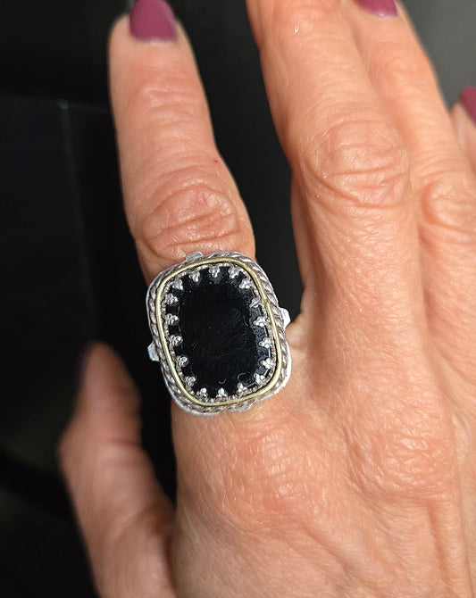 Black Onyx 18kt Gold Two Tone Ring