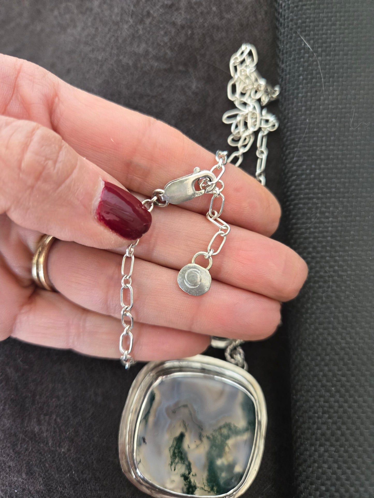 Moss Agate Pendant Station Necklace