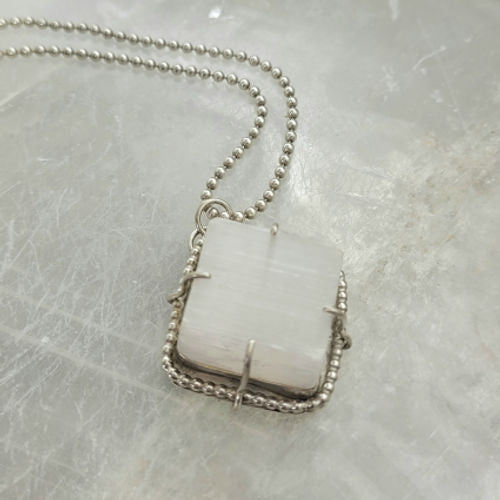selenite cube necklace