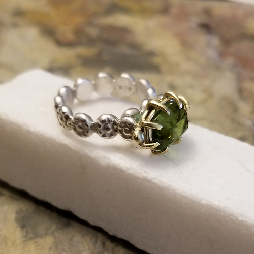 green tourmaline gold and sterling silver ring