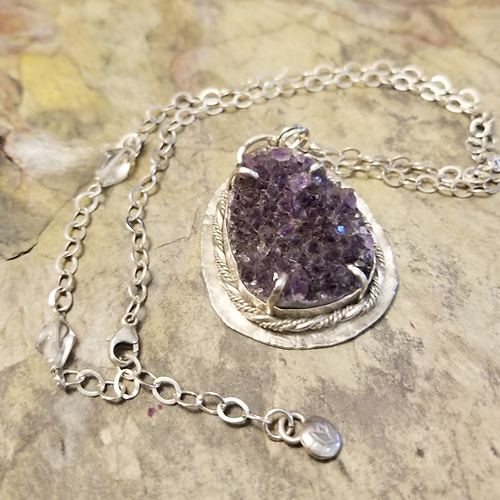 raw amethyst oval pendant sterling silver necklace