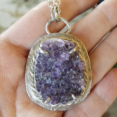 raw amethyst oval pendant sterling silver necklace