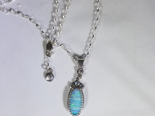 boulder opal and moonstone sterling silver pendant necklace