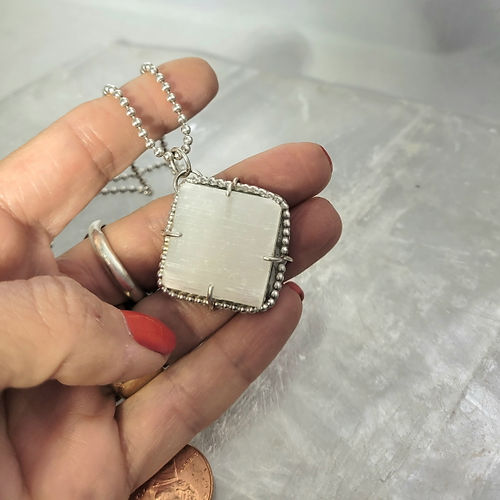 selenite cube necklace