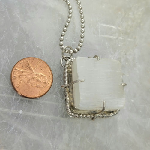 selenite cube necklace
