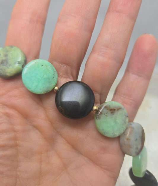 Blue Tiger's Eye and Chrysoprase Beaded Necklace