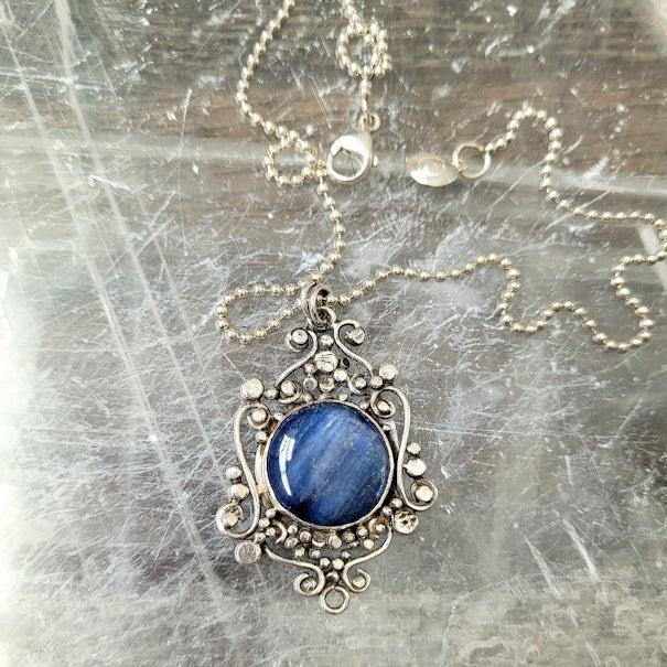 Kyanite Filigree Pendant Necklace