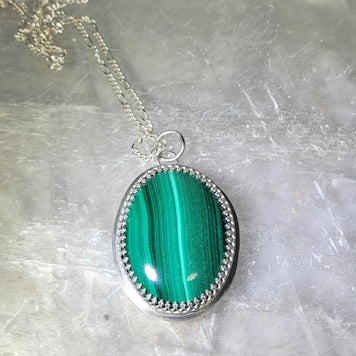 Oval Malachite Pendant Necklace