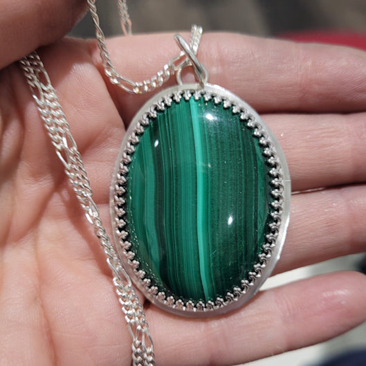 Oval Malachite Pendant Necklace