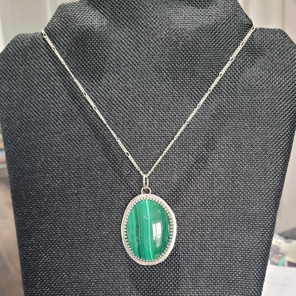 Oval Malachite Pendant Necklace