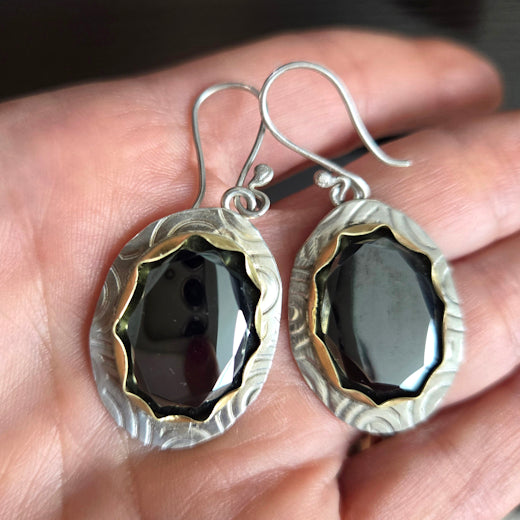 Faceted Hematite Two Tone Earrings