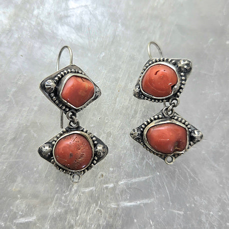 Red Coral Dangle Earrings