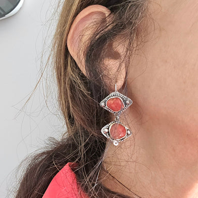 Red Coral Dangle Earrings