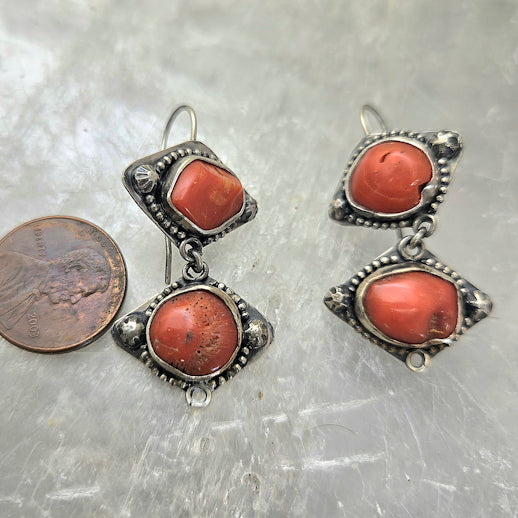 Red Coral Dangle Earrings